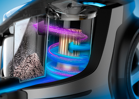 PowerCyclone tehnoloģija ļauj ilgāk uzturēt spēcīgāko sūk&scaron;anas jaudu